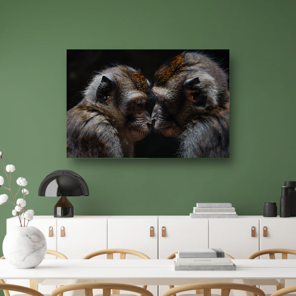Twee apen in intense confrontatie canvas met baklijst