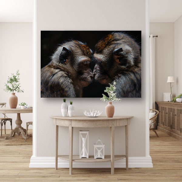 Twee apen in intense confrontatie canvas met baklijst