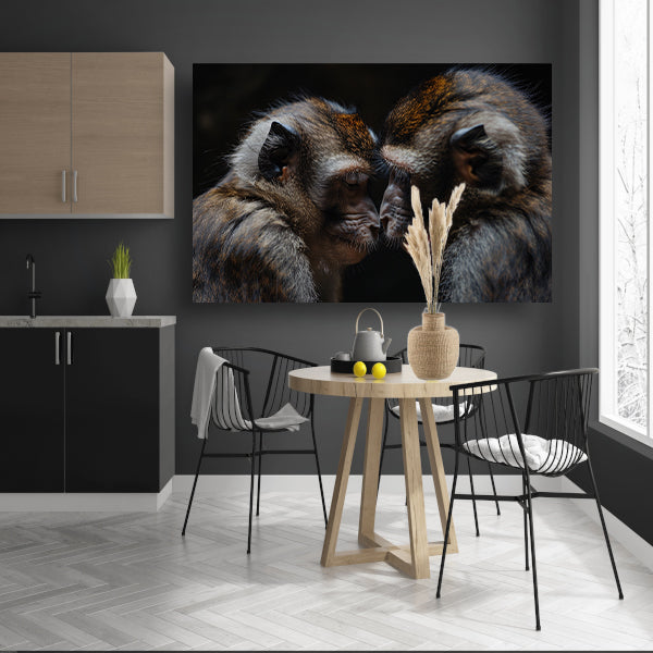 Twee apen in intense confrontatie canvas met baklijst