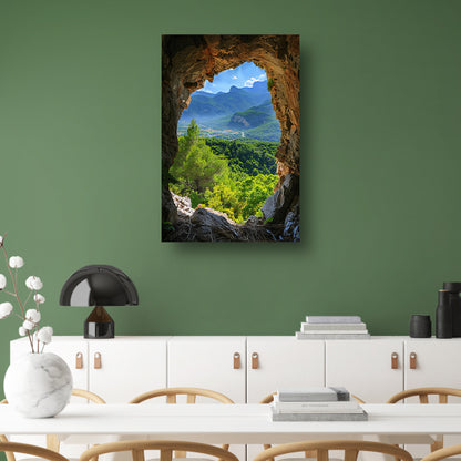 Berglandschap gezien vanuit een grot poster