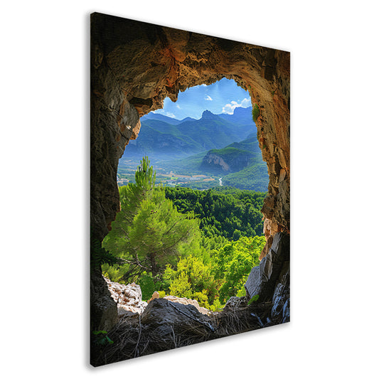 Berglandschap gezien vanuit een grot canvas