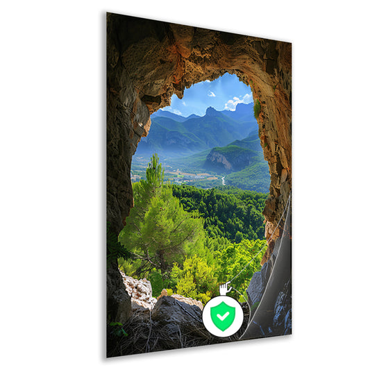 Berglandschap gezien vanuit een grot poster