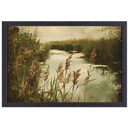 Impressionistische rivier met bomen canvas met baklijst