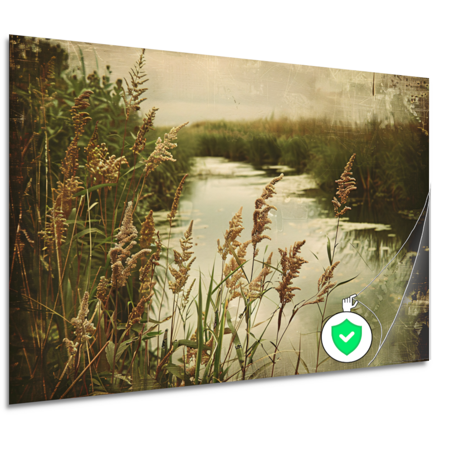 Impressionistische rivier met bomen poster