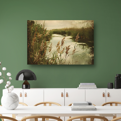 Impressionistische rivier met bomen canvas met baklijst