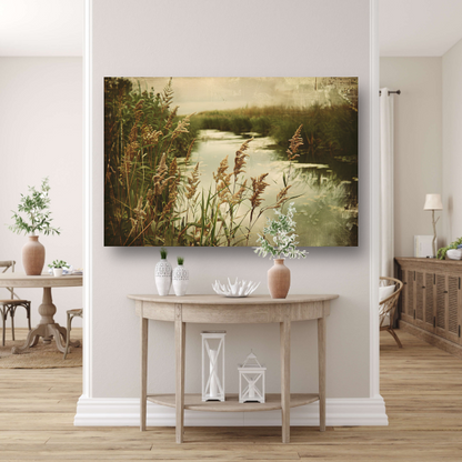 Impressionistische rivier met bomen poster