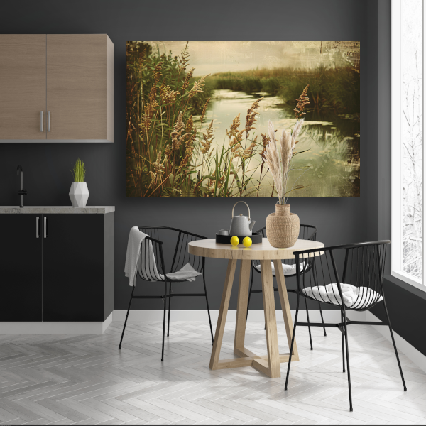 Impressionistische rivier met bomen poster