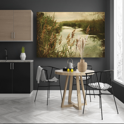 Impressionistische rivier met bomen poster