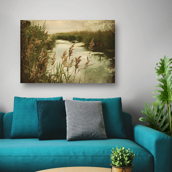 Impressionistische rivier met bomen poster