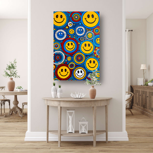 Kleurrijk Smileys in Abstract Cirkels canvas met baklijst