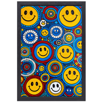 Kleurrijk Smileys in Abstract Cirkels canvas met baklijst