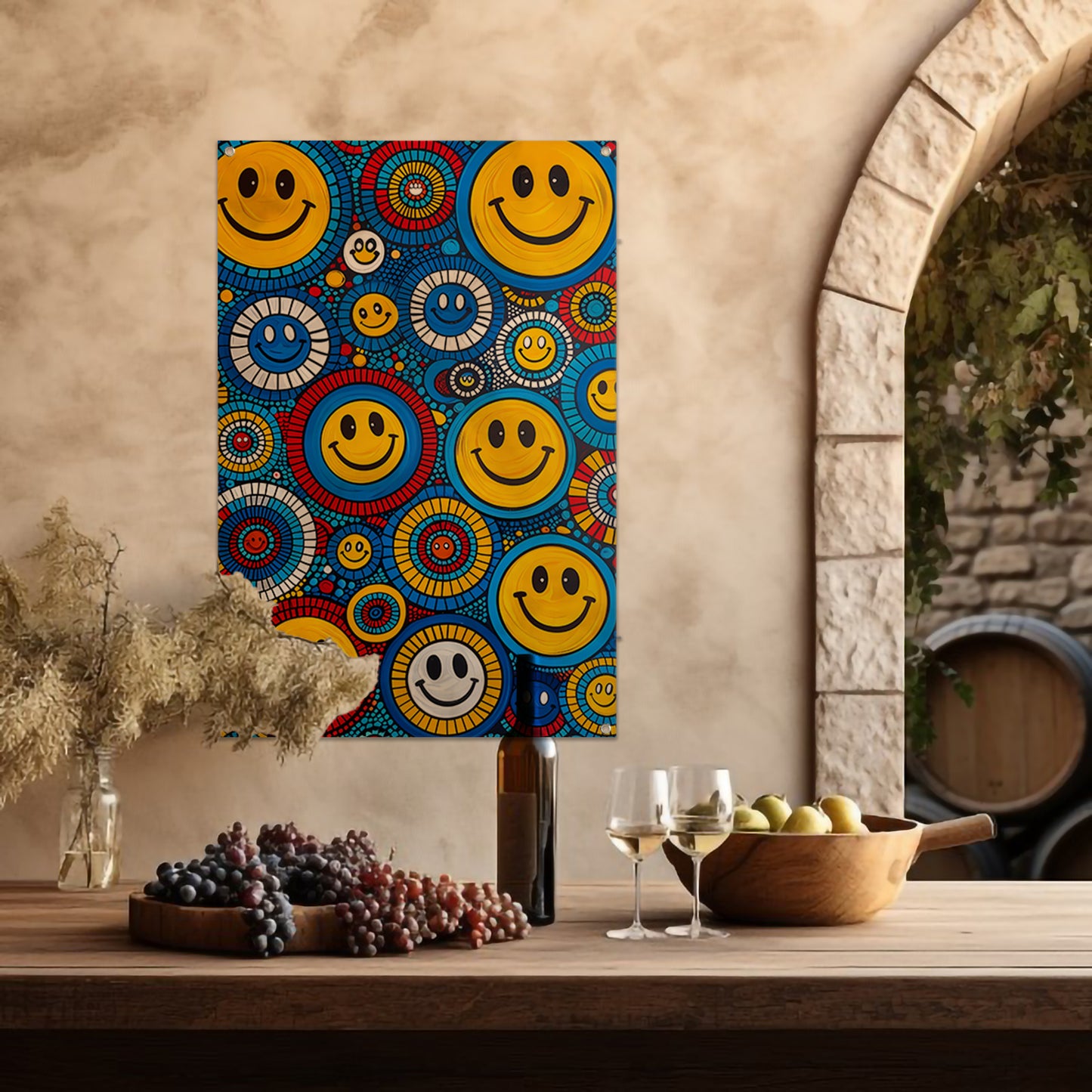 Kleurrijk Smileys in Abstract Cirkels tuinposter
