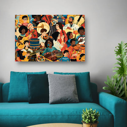 Kleurrijke muzikanten in levendige harmonie acrylglas