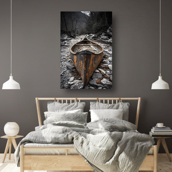 Verlaten Kano in Stenen Landschap canvas