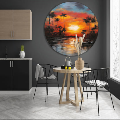 Zonsondergang reflectie en eenzame boot forex muurcirkel