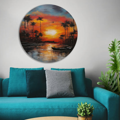 Zonsondergang reflectie en eenzame boot forex muurcirkel