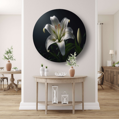 Elegante Witte Lelie met Waterdruppels forex muurcirkel
