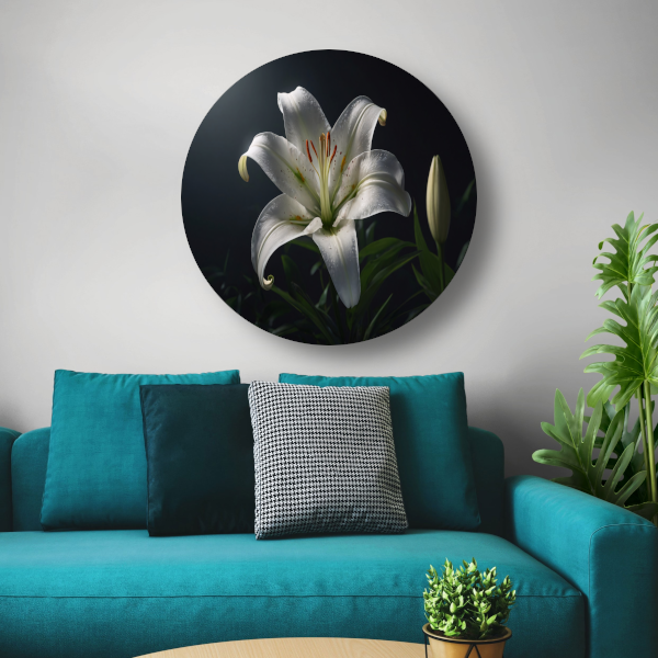 Elegante Witte Lelie met Waterdruppels forex muurcirkel
