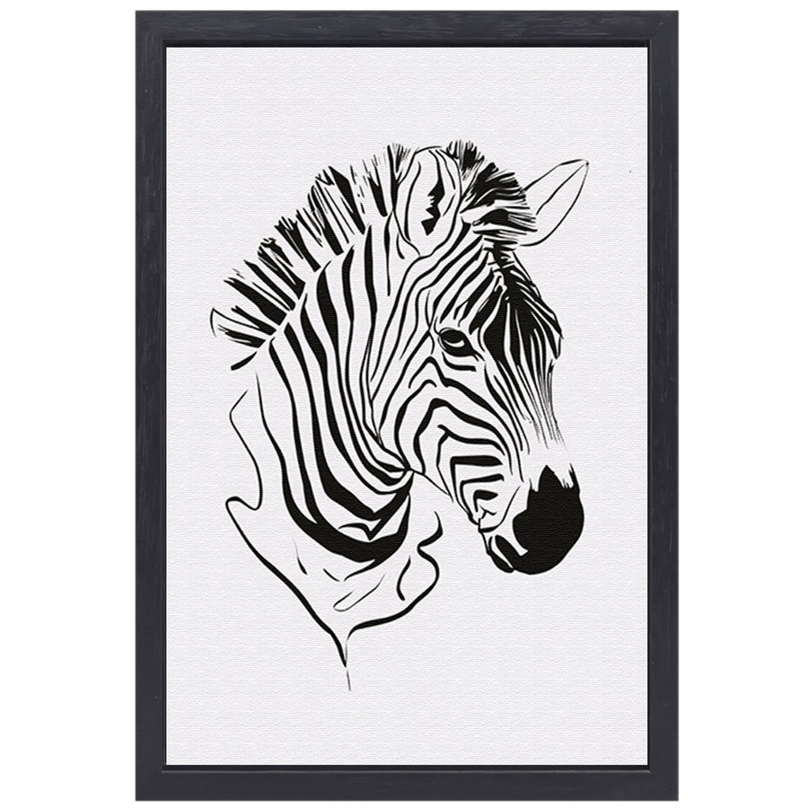 Abstracte zwart-witte zebra lijntekening canvas met baklijst