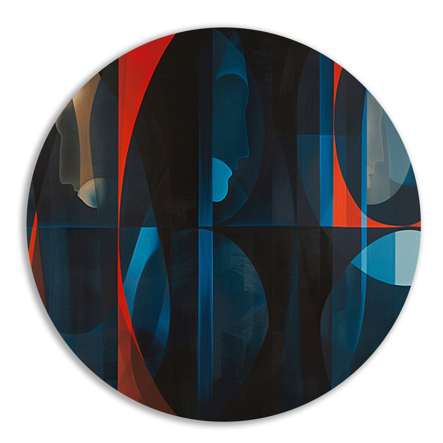 Abstracte kleurrijke geometrische silhouetten kunstwerk aluminium muurcirkel