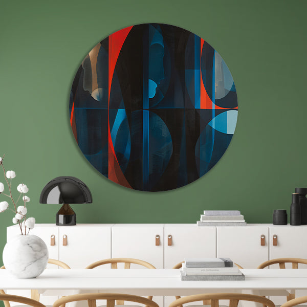 Abstracte kleurrijke geometrische silhouetten kunstwerk aluminium muurcirkel