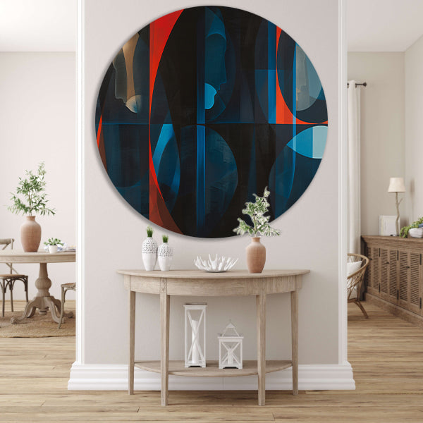 Abstracte kleurrijke geometrische silhouetten kunstwerk aluminium muurcirkel