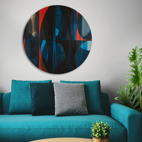 Abstracte kleurrijke geometrische silhouetten kunstwerk aluminium muurcirkel