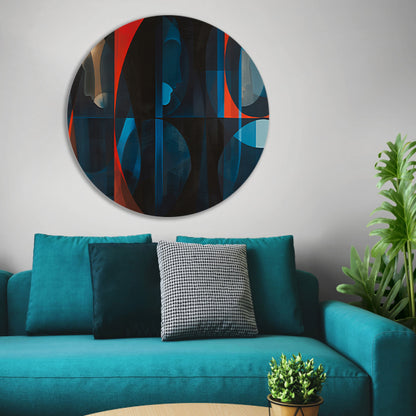 Abstracte kleurrijke geometrische silhouetten kunstwerk aluminium muurcirkel