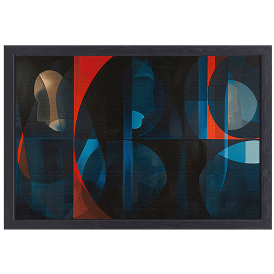 Abstracte kleurrijke geometrische silhouetten kunstwerk canvas met baklijst