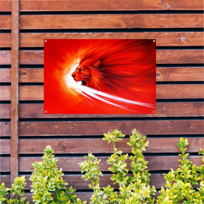 Abstracte leeuw in vurige kleuren schilderij tuinposter