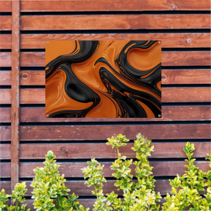 Dynamisch Oranje en Zwart Vloeibaar Design tuinposter