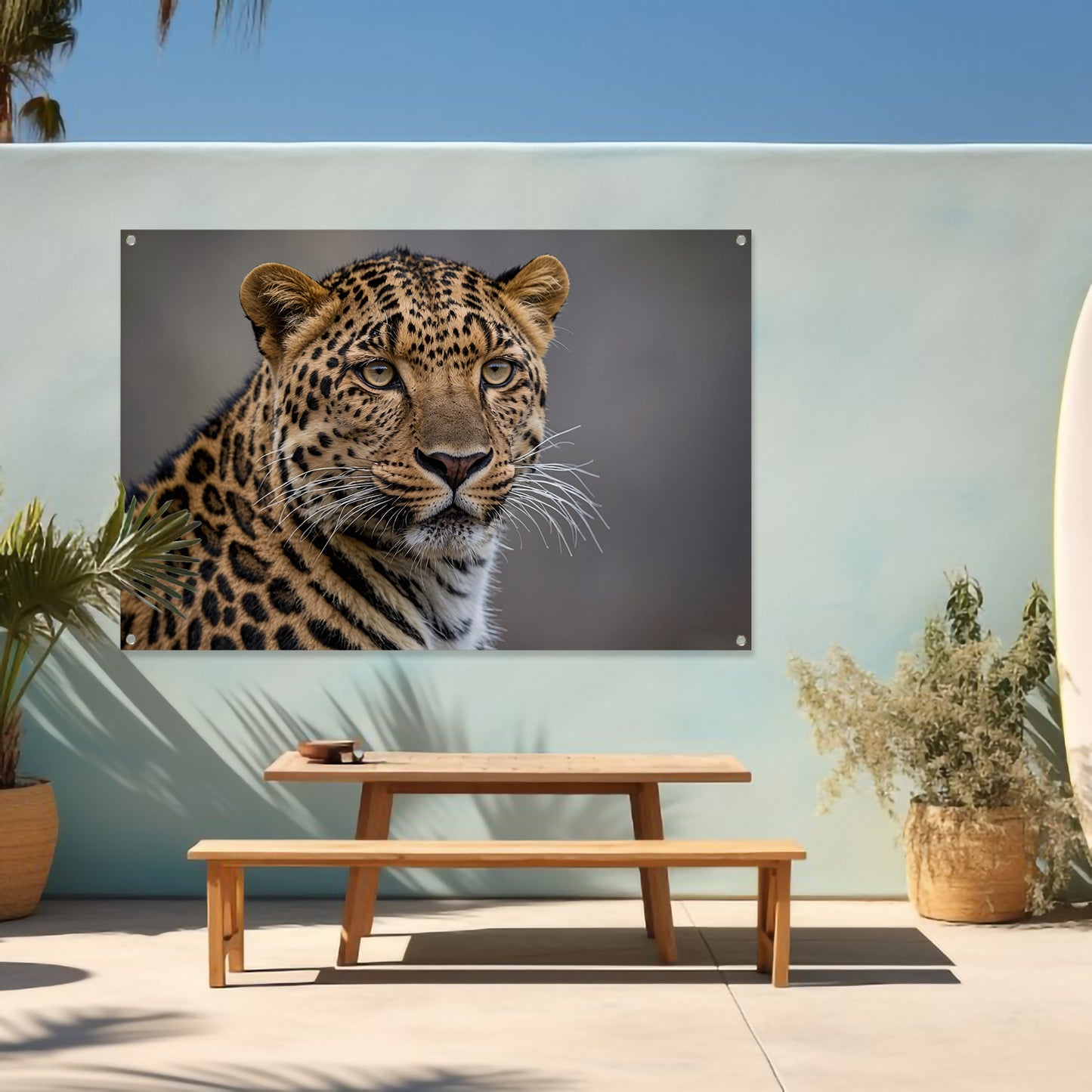 Realistische close-up van een luipaard tuinposter