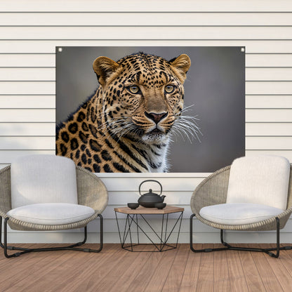 Realistische close-up van een luipaard tuinposter