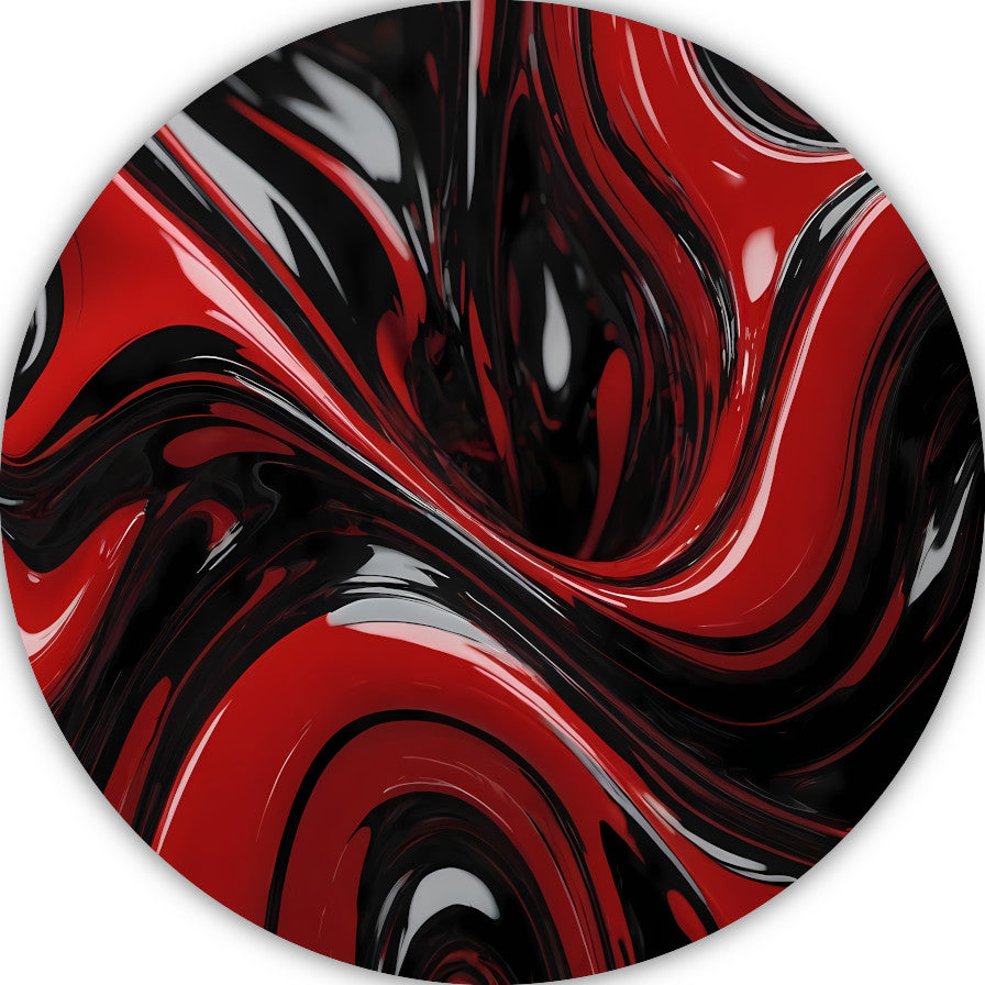 Dynamisch Rood en Zwart Abstract Design aluminium muurcirkel