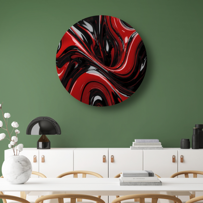 Dynamisch Rood en Zwart Abstract Design aluminium muurcirkel
