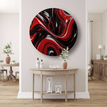 Dynamisch Rood en Zwart Abstract Design aluminium muurcirkel