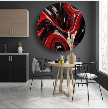 Dynamisch Rood en Zwart Abstract Design aluminium muurcirkel