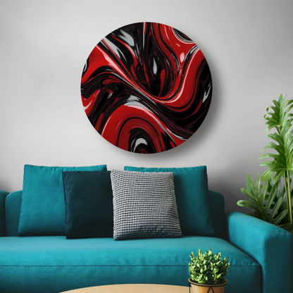 Dynamisch Rood en Zwart Abstract Design aluminium muurcirkel