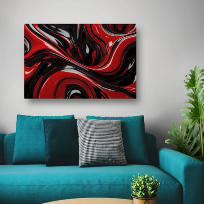 Dynamisch Rood en Zwart Abstract Design canvas met baklijst