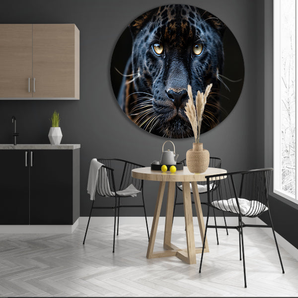 Zwarte panter: Intense blik aluminium muurcirkel
