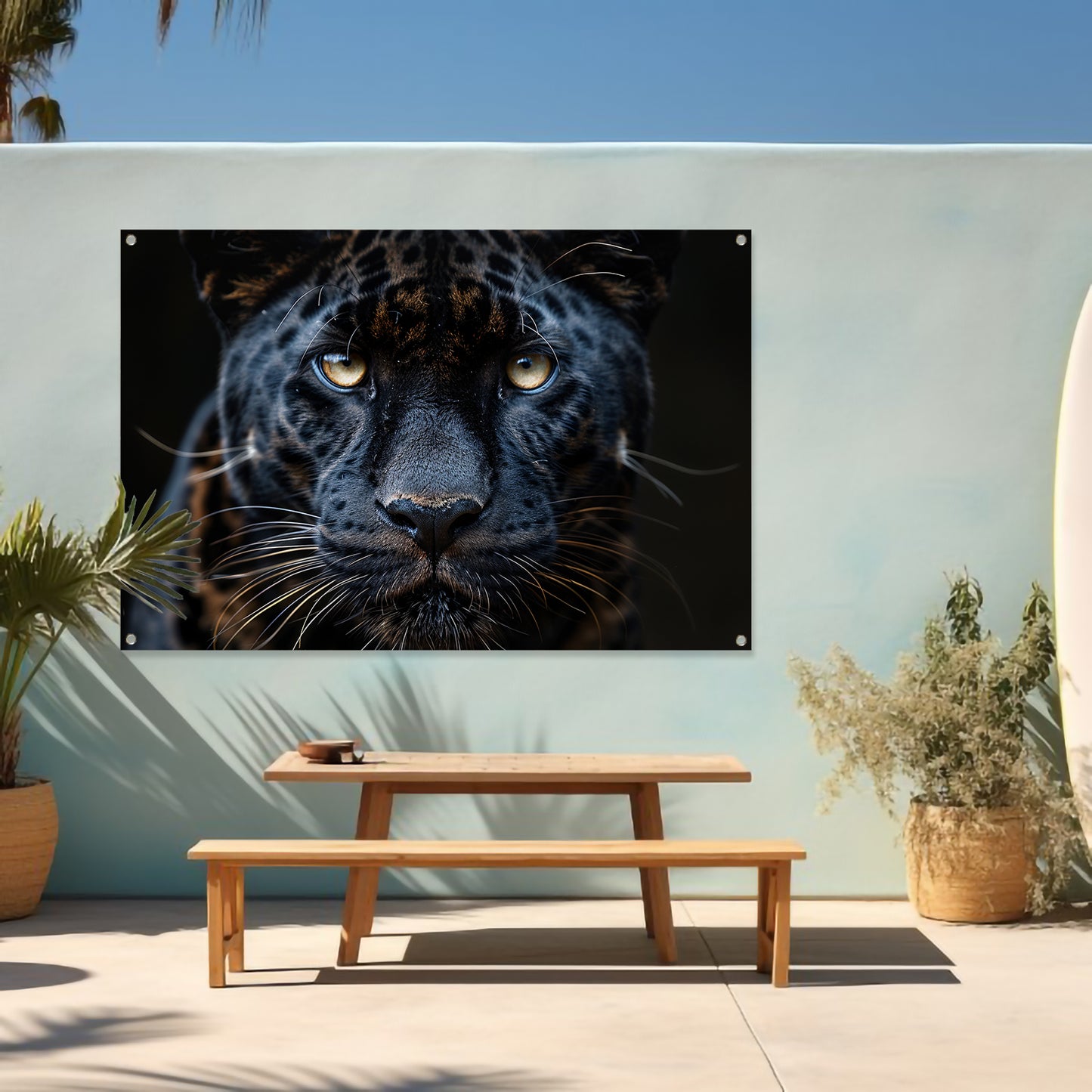 Zwarte panter: Intense blik tuinposter