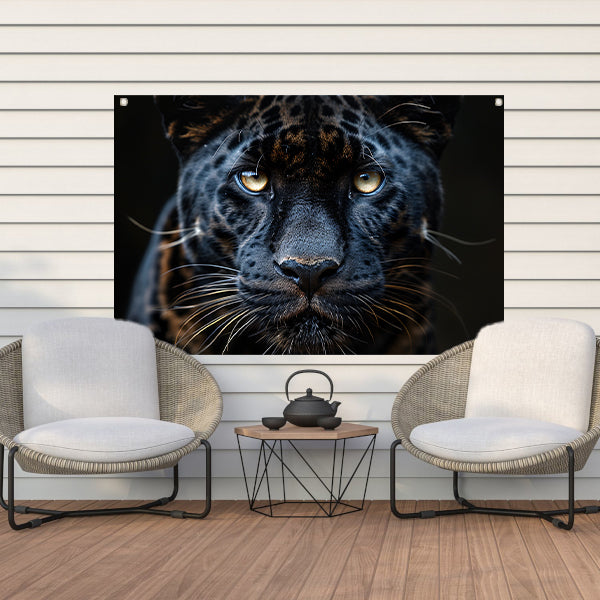 Zwarte panter: Intense blik tuinposter