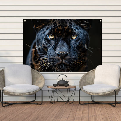 Zwarte panter: Intense blik tuinposter