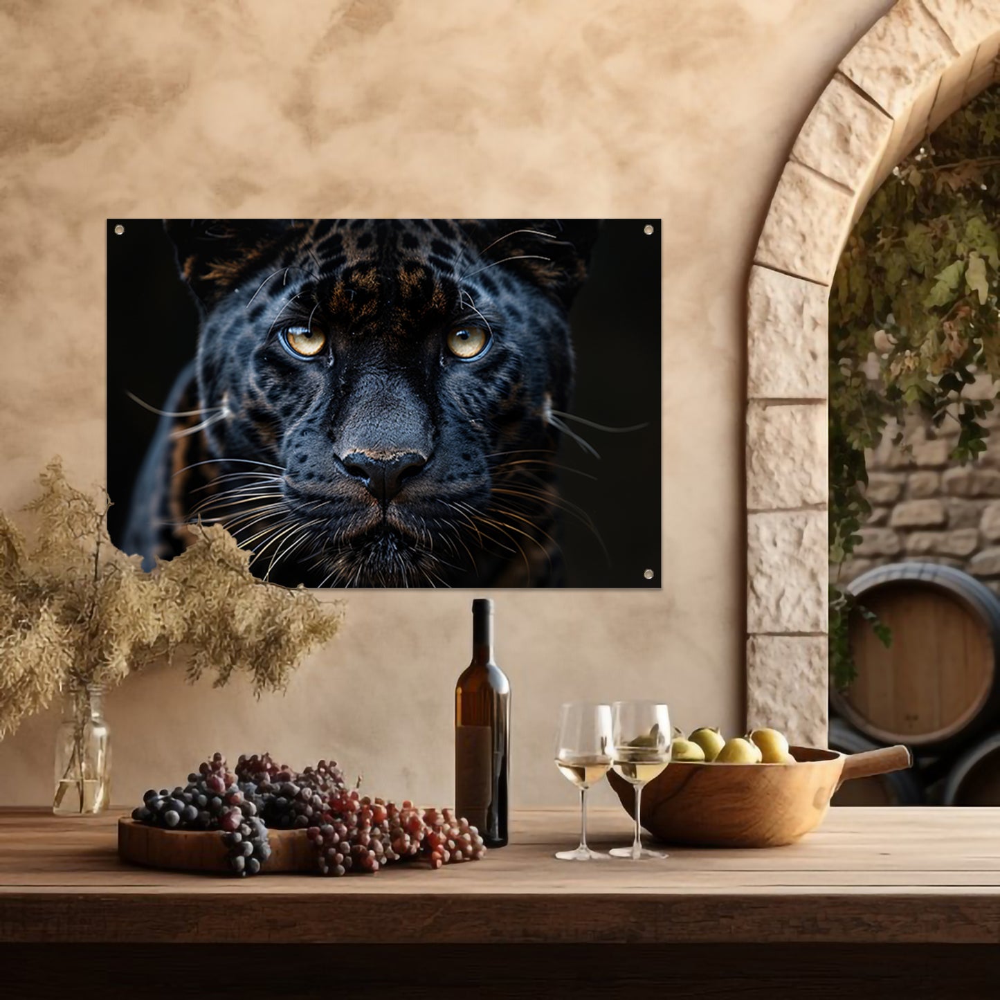 Zwarte panter: Intense blik tuinposter