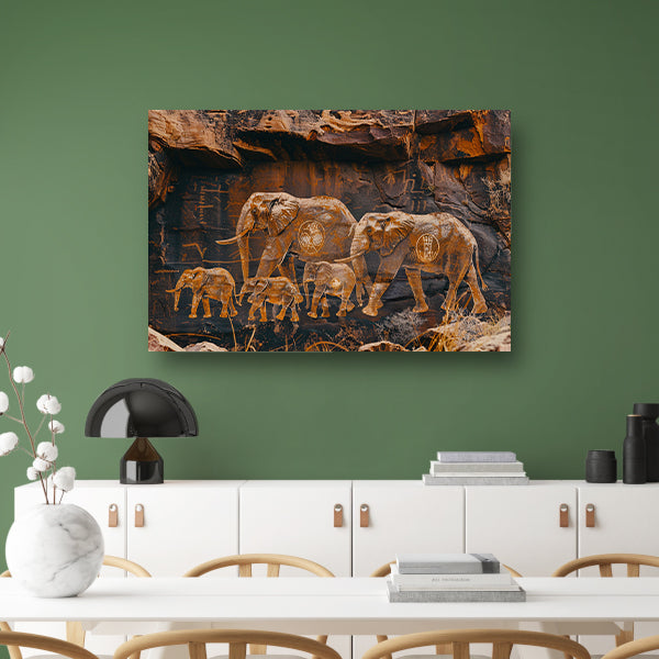 Olifantenfamilie in Afrikaanse savanne canvas