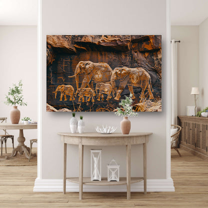 Olifantenfamilie in Afrikaanse savanne canvas