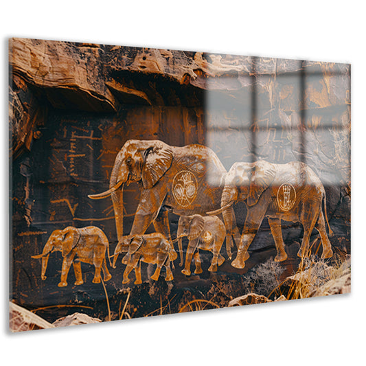 Olifantenfamilie in Afrikaanse savanne acrylglas