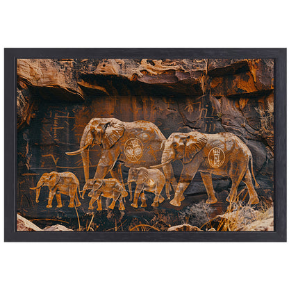 Olifantenfamilie in Afrikaanse savanne canvas met baklijst