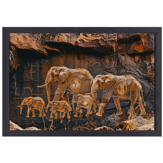 Olifantenfamilie in Afrikaanse savanne canvas met baklijst
