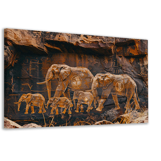 Olifantenfamilie in Afrikaanse savanne canvas